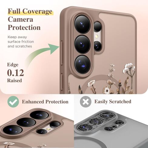 حافظة GVIEWIN لهاتف Samsung Galaxy S26 Ultra متوافقة مع MagSafe، حافظة هاتف مغناطيسية شفافة مع واقي شاشة، حماية كاملة للكاميرا، غطاء نسائي زهري مقاوم للصدمات، Floratopia/بني in Kuwait