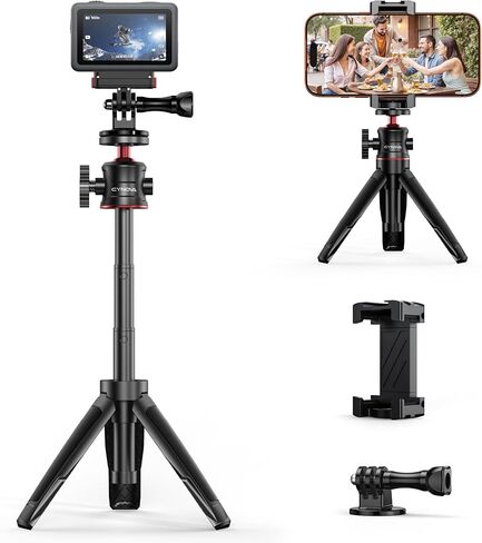 CYNOVA Mini Extension Pole Tripod with Phone Holder, 3-in-1 Handheld Tripod Selfie Stick, All-in-One Kit for Smartphones, Compact Cameras & Action Cameras, Lightweight for Vlogging & Travel in Kuwait