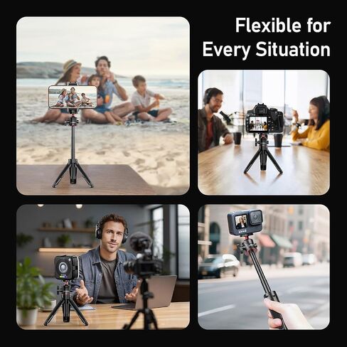 CYNOVA Mini Extension Pole Tripod with Phone Holder, 3-in-1 Handheld Tripod Selfie Stick, All-in-One Kit for Smartphones, Compact Cameras & Action Cameras, Lightweight for Vlogging & Travel in Kuwait