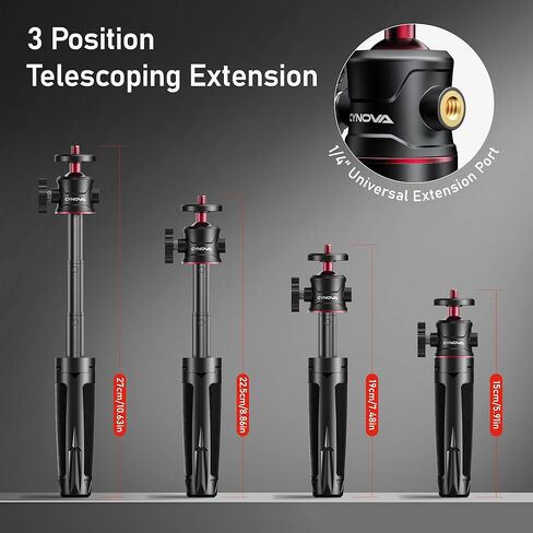CYNOVA Mini Extension Pole Tripod with Phone Holder, 3-in-1 Handheld Tripod Selfie Stick, All-in-One Kit for Smartphones, Compact Cameras & Action Cameras, Lightweight for Vlogging & Travel in Kuwait