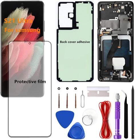 شاشة AMOLED لهاتف Samsung Galaxy S21Ultra 5G LCD تعمل باللمس تدعم بصمة الإصبع Galaxy S21 Ultra SM-S998U SM-S998U1 (مع إطار أسود) in Kuwait