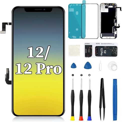 استبدال شاشة iPhone 12/12 Pro مع سماعة الأذن وكابل مرن ثلاثي الأبعاد يعمل باللمس محول رقمي شاشة LCD تعرض مجموعة كاملة من مستشعر القرب ومجموعة أدوات الإصلاح A2172 A2402 A2403 A2404 6.1 بوصة in Kuwait