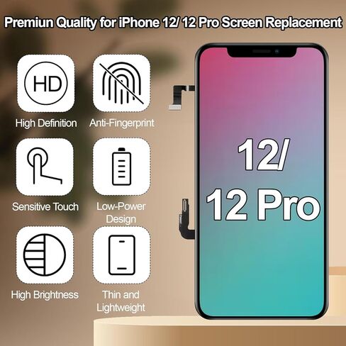 استبدال شاشة iPhone 12/12 Pro مع سماعة الأذن وكابل مرن ثلاثي الأبعاد يعمل باللمس محول رقمي شاشة LCD تعرض مجموعة كاملة من مستشعر القرب ومجموعة أدوات الإصلاح A2172 A2402 A2403 A2404 6.1 بوصة in Kuwait