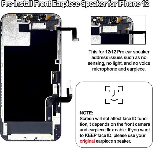 استبدال شاشة iPhone 12/12 Pro مع سماعة الأذن وكابل مرن ثلاثي الأبعاد يعمل باللمس محول رقمي شاشة LCD تعرض مجموعة كاملة من مستشعر القرب ومجموعة أدوات الإصلاح A2172 A2402 A2403 A2404 6.1 بوصة in Kuwait
