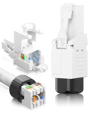 AMPCOM CAT6A RJ45 Connector, Field-Termination Modular Plug - Tool-Free, High-Speed for UTP CAT6A Network Cable (White, 12 Pack) in Kuwait