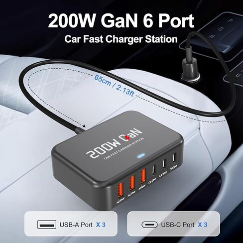 ROAYEWEY 200W USB C Car Charger，Max PD 100W USB C Car Charger for MacBook/Air,Dell Latitude/Lenovo Thinkpad, PD3.0/PPS Cigarette Lighter Adapter for iPhone 17/16/15 Series, Samsung S25/S24/S23 Series in Kuwait