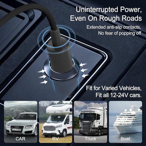 ROAYEWEY 200W USB C Car Charger，Max PD 100W USB C Car Charger for MacBook/Air,Dell Latitude/Lenovo Thinkpad, PD3.0/PPS Cigarette Lighter Adapter for iPhone 17/16/15 Series, Samsung S25/S24/S23 Series in Kuwait