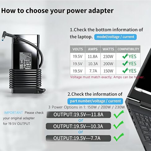 230 واط 200 واط شاحن تيار متردد مناسب لأجهزة الكمبيوتر المحمولة Hp Omen 15 16 17 Victus 15 16 Zbook Fury 15 16 G8 G9 G10 Tpn-La10 Tpn-Da10 M41303-001 19.5v 11.8a 4.5*3.0mm محول الطاقة in Kuwait