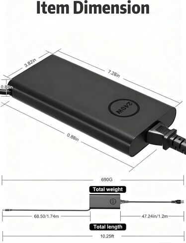 شاحن كمبيوتر محمول جديد نحيف 240 واط متوافق مع Dell G16 G15 G7 G5 Alienware 16X 16 Aurora AC16251 AC16250 x17 x16 x15 M18x X51 17 15، Optiplex micro 7010، Precision 7780 7680 7770 7760 سلك إمداد الطاقة in Kuwait