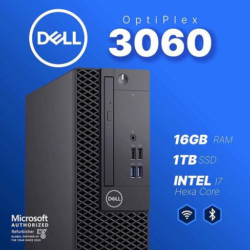 Dell OptiPlex 3060 Desktop PC | Intel Core i7 8th Gen Hexa Core | 16GB RAM | 1TB SSD | Windows 11 Pro | WiFi + Bluetooth | RGB Speaker | (Renewed) in Kuwait