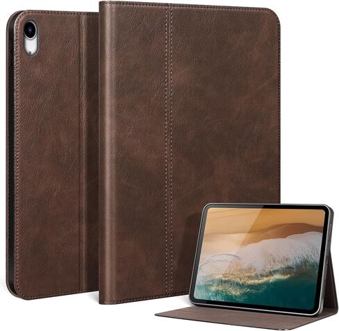 حافظة جلدية أصلية لجهاز Ipad (A16) الجيل الحادي عشر مقاس 11 بوصة 2025 وجهاز iPad الجيل العاشر مقاس 10.9 بوصة 2022 غطاء حماية مع خاصية النوم/الاستيقاظ التلقائي. بني داكن in Kuwait