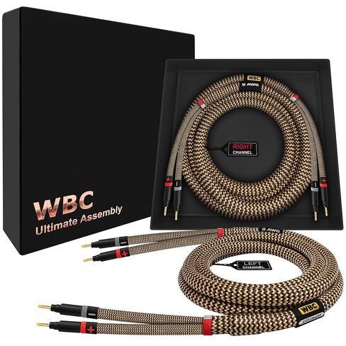 أفضل الكابلات في العالم بطول 15 قدم - 9 AWG - OFC فائق النقاء - زوج كابل مكبر صوت HiFi ممتاز من عشاق الصوت مع قابس الموز الذهبي Eminence وسترة TnBrwn Tweed in Kuwait