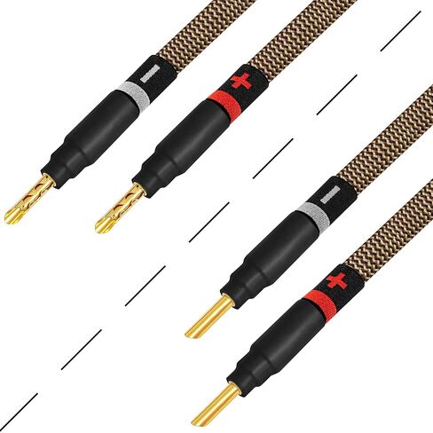 أفضل الكابلات في العالم بطول 15 قدم - 9 AWG - OFC فائق النقاء - زوج كابل مكبر صوت HiFi ممتاز من عشاق الصوت مع قابس الموز الذهبي Eminence وسترة TnBrwn Tweed in Kuwait