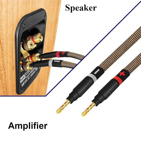 أفضل الكابلات في العالم بطول 15 قدم - 9 AWG - OFC فائق النقاء - زوج كابل مكبر صوت HiFi ممتاز من عشاق الصوت مع قابس الموز الذهبي Eminence وسترة TnBrwn Tweed in Kuwait