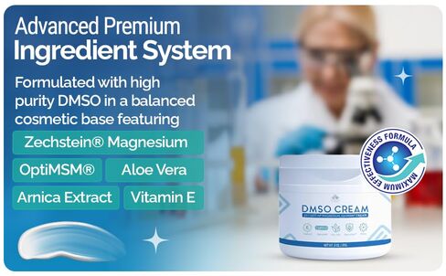DMSO Cream 99.9% Pure Pharmaceutical Grade | Muscle, Joint & Skin Relief | Fast-Absorbing with Zechstein® Magnesium, OptiMSM®, Arnica, Aloe Vera, Vitamin E | Non-Greasy 3 oz in Saudi Arabia