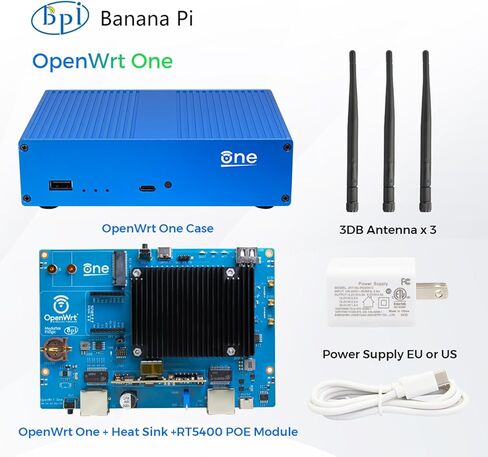 Banana Pi OpenWrt One - جهاز توجيه لاسلكي ثنائي النطاق WiFi 6 - جهاز توجيه AP-24.XY مع MediaTek MT7981B SoC 1 جيجابايت DDR4 RAM، 1x 2.5 جيجا بايت WAN، 1x منفذ Gigabit LAN RJ45، يدعم PoE AP PWM in Kuwait