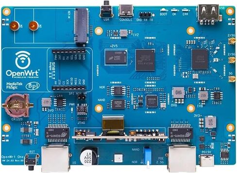 Banana Pi OpenWrt One - جهاز توجيه لاسلكي ثنائي النطاق WiFi 6 - جهاز توجيه AP-24.XY مع MediaTek MT7981B SoC 1 جيجابايت DDR4 RAM، 1x 2.5 جيجا بايت WAN، 1x منفذ Gigabit LAN RJ45، يدعم PoE AP PWM in Kuwait