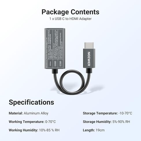 NEEWER USB C to HDMI Adapter, 19cm Plug & Play Type C (Male) to HDMI (Female) for 4K 60Hz Video Transfer, Compatible with iPhone iPad MacBook iMac Thunderbolt Android Phone Tablet TV, PS022 in Kuwait