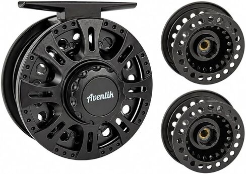 Aventik HVCE Classic III Graphite Large Arbor Fly Reel | Fits 3/4/5/6/7/8wt lines; Graphite large arbor; Polymeric build; Central disc drag with one-way bearing in Kuwait