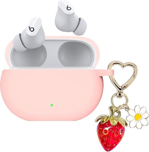 for Beats Studio Buds Case/Studio Buds Plus Case Cover,Cute Strawberry Charm Keychain,Pink Print Soft Silicone Skin Protective Case for New Beats Studio Buds+ Earbuds for Women Men Pink in Saudi Arabia