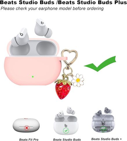 for Beats Studio Buds Case/Studio Buds Plus Case Cover,Cute Strawberry Charm Keychain,Pink Print Soft Silicone Skin Protective Case for New Beats Studio Buds+ Earbuds for Women Men Pink in Saudi Arabia