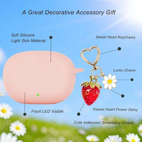 for Beats Studio Buds Case/Studio Buds Plus Case Cover,Cute Strawberry Charm Keychain,Pink Print Soft Silicone Skin Protective Case for New Beats Studio Buds+ Earbuds for Women Men Pink in Saudi Arabia