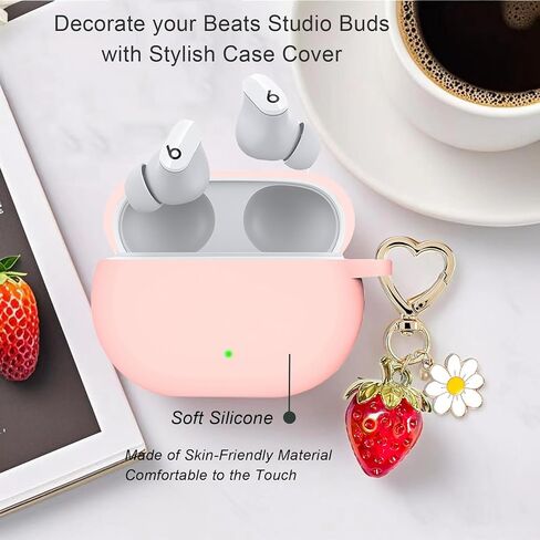 for Beats Studio Buds Case/Studio Buds Plus Case Cover,Cute Strawberry Charm Keychain,Pink Print Soft Silicone Skin Protective Case for New Beats Studio Buds+ Earbuds for Women Men Pink in Saudi Arabia