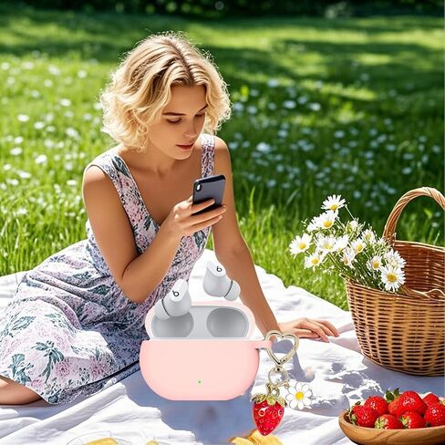 for Beats Studio Buds Case/Studio Buds Plus Case Cover,Cute Strawberry Charm Keychain,Pink Print Soft Silicone Skin Protective Case for New Beats Studio Buds+ Earbuds for Women Men Pink in Saudi Arabia