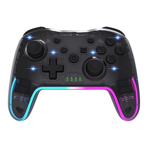 وحدة تحكم ألعاب RGB لاسلكية شفافة لجهاز نينتندو سويتش، لوحة ألعاب خالية من التأخر 3 مستويات توربو، 3 سرعات اهتزاز مزدوج، حركة جيروسكوبية 6 محاور، هزاز 360 درجة، استيقظ، 600 مللي أمبير، 7 إضاءة ذاتية الصنع (شفاف) in Kuwait