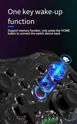 وحدة تحكم ألعاب RGB لاسلكية شفافة لجهاز نينتندو سويتش، لوحة ألعاب خالية من التأخر 3 مستويات توربو، 3 سرعات اهتزاز مزدوج، حركة جيروسكوبية 6 محاور، هزاز 360 درجة، استيقظ، 600 مللي أمبير، 7 إضاءة ذاتية الصنع (شفاف) in Kuwait