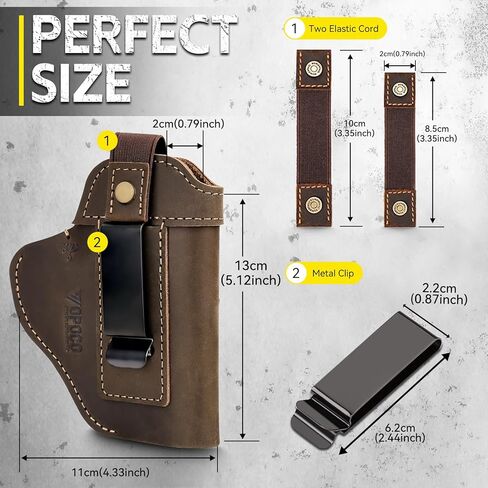 IWB/OWB Leather Holster for Glock 23/26/42/43/43X, Taurus G2/G2C/G3C, Concealed Carry Gun Holster Fits Sig P365 P320 Springfield M&P 9mm Shield Universal Leather Gun Holster for Most Size Pistols in Kuwait