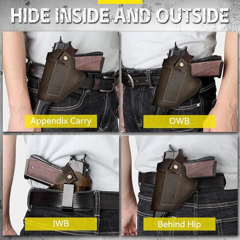 IWB/OWB Leather Holster for Glock 23/26/42/43/43X, Taurus G2/G2C/G3C, Concealed Carry Gun Holster Fits Sig P365 P320 Springfield M&P 9mm Shield Universal Leather Gun Holster for Most Size Pistols in Kuwait