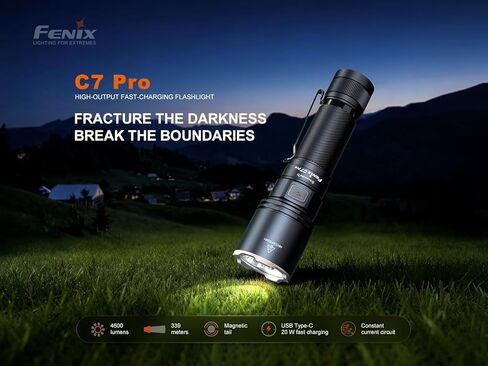Fenix C7 Pro 4600 Lumen USB-C Rechargeable Work Flashlight, Magnetic Base, Long Runtime, Wide Beam LED, 20W Fast Charging, IP68 Waterproof, for Jobsite, Security, Emergency with Lumentac Organizier in Kuwait