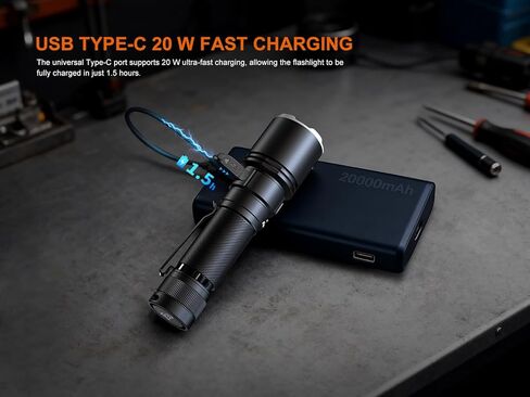 Fenix C7 Pro 4600 Lumen USB-C Rechargeable Work Flashlight, Magnetic Base, Long Runtime, Wide Beam LED, 20W Fast Charging, IP68 Waterproof, for Jobsite, Security, Emergency with Lumentac Organizier in Kuwait