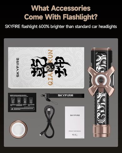 مصباح يدوي SKYFIRE 4000 لومن قابل لإعادة الشحن، مصباح يدوي LED تكتيكي مع عدسة إشعال، شحن سريع USB-C، 6 أوضاع قابلة للتكبير وإضاءة جانبية COB، IPX6 مقاوم للماء للتخييم وانقطاع الطاقة في حالات الطوارئ in Kuwait