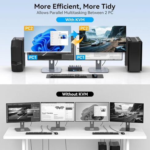 8K @ 60 هرتز Displayport KVM Switch 2 شاشات 2 جهاز كمبيوتر 4K144 هرتز USB3.0 KVM Switch شاشة مزدوجة لجهازي كمبيوتر مشاركة شاشتين و4 أجهزة USB تدعم الوضع الممتد/النسخ مع وحدة تحكم سطح المكتب in Kuwait