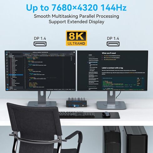 8K @ 60 هرتز Displayport KVM Switch 2 شاشات 2 جهاز كمبيوتر 4K144 هرتز USB3.0 KVM Switch شاشة مزدوجة لجهازي كمبيوتر مشاركة شاشتين و4 أجهزة USB تدعم الوضع الممتد/النسخ مع وحدة تحكم سطح المكتب in Kuwait