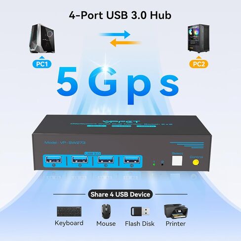 8K @ 60 هرتز Displayport KVM Switch 2 شاشات 2 جهاز كمبيوتر 4K144 هرتز USB3.0 KVM Switch شاشة مزدوجة لجهازي كمبيوتر مشاركة شاشتين و4 أجهزة USB تدعم الوضع الممتد/النسخ مع وحدة تحكم سطح المكتب in Kuwait