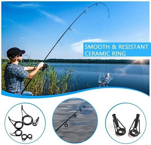 6pcs Stainless Steel Fishing Rod Guide Repair Kit - Tip Top & Circle Eye Ring Replacement Set for Rod Guide Wire Loop Repair in Kuwait