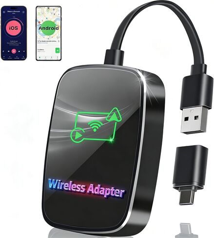 Wireless CarPlay Adapter for CarPlay & Android Auto, Auto Connect 2026 Wireless Upgrade, Plug & Play 5.8GHz WiFi in 10s, Stable No Lag for Factory Wired Cars, Compatible with iPhone & Android in Kuwait