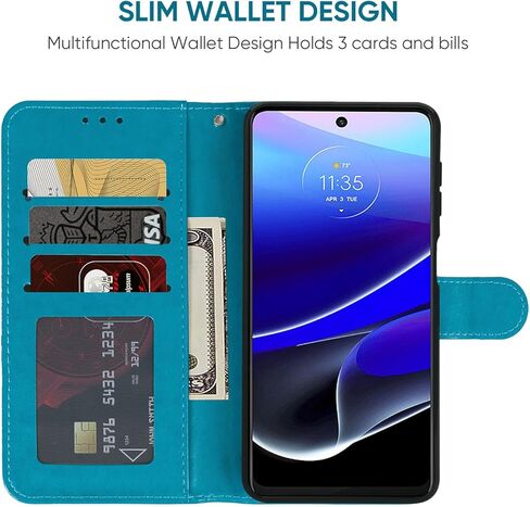 حافظة لهاتف Moto G Stylus 2022 5G/Motorola G Stylus 5G 2022 XT2215 حافظة محفظة مع واقي شاشة من الزجاج المقوى، غطاء حامل بطاقة الائتمان من الجلد لهاتف Motorola Moto G Stylus 5G 2022 أزرق in Kuwait