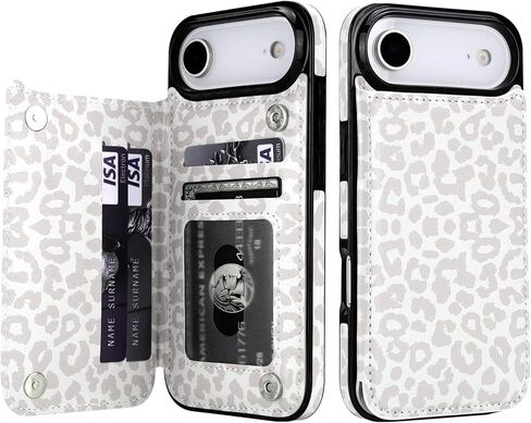 حافظة محفظة HAOPINSH مع حامل بطاقة لهاتف iPhone 17 Air، نمط الفهد الأبيض بنمط الفهد الخلفي القابل للطي من جلد البولي يوريثان مع فتحات للبطاقات للنساء والفتيات، مقاومة للصدمات 6.5 بوصة in Kuwait