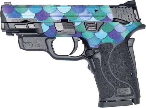 MightySkins Glossy Glitter Skin Compatible with Smith & Wesson M&P 9mm Shield EZ M2.0 - Blue Scales | Protective, Durable High-Gloss Glitter Finish | Easy to Apply | Made in The USA in Kuwait