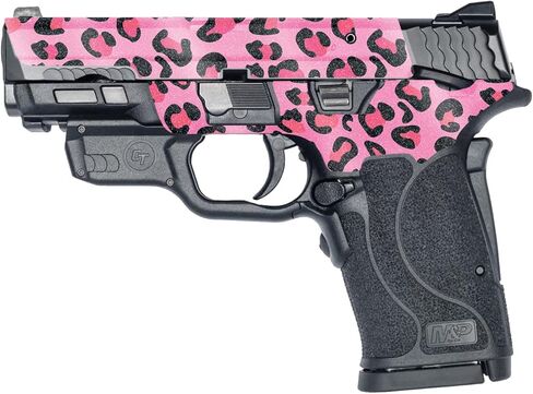 غلاف MightySkins اللامع المتوافق مع Smith & Wesson M&P 9mm Shield EZ M2.0 - Pink Leopard | لمسة نهائية لامعة واقية ومتينة شديدة اللمعان | سهل التطبيق | صنع في الولايات المتحدة الأمريكية in Kuwait
