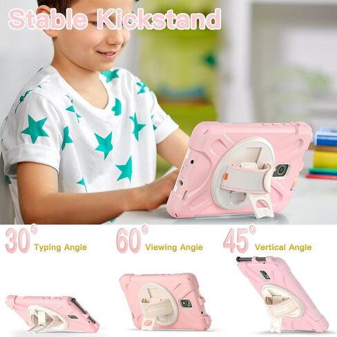BRAECN for Samsung Galaxy Tab Active 3 Case SM-X300/T575, Heavy Duty Rugged Shockproof Drop Case with 360 Stand, Hand Strap & Shoulder Strap for Galaxy Tab Active 3 8.0 - Sakura Pink in Saudi Arabia