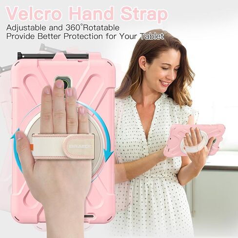 BRAECN for Samsung Galaxy Tab Active 3 Case SM-X300/T575, Heavy Duty Rugged Shockproof Drop Case with 360 Stand, Hand Strap & Shoulder Strap for Galaxy Tab Active 3 8.0 - Sakura Pink in Saudi Arabia