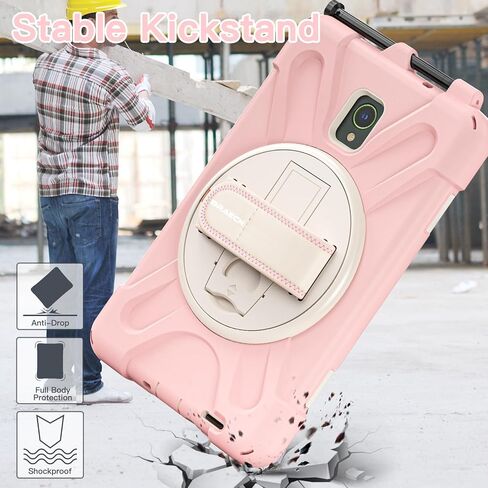 BRAECN for Samsung Galaxy Tab Active 3 Case SM-X300/T575, Heavy Duty Rugged Shockproof Drop Case with 360 Stand, Hand Strap & Shoulder Strap for Galaxy Tab Active 3 8.0 - Sakura Pink in Saudi Arabia