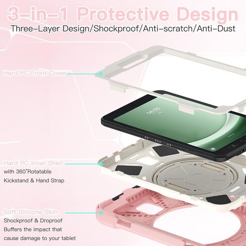 BRAECN for Samsung Galaxy Tab Active 3 Case SM-X300/T575, Heavy Duty Rugged Shockproof Drop Case with 360 Stand, Hand Strap & Shoulder Strap for Galaxy Tab Active 3 8.0 - Sakura Pink in Saudi Arabia