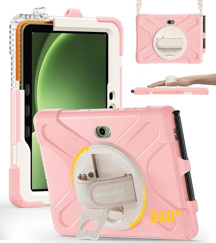 BRAECN for Samsung Galaxy Tab Active 3 Case SM-X300/T575, Heavy Duty Rugged Shockproof Drop Case with 360 Stand, Hand Strap & Shoulder Strap for Galaxy Tab Active 3 8.0 - Sakura Pink in Saudi Arabia