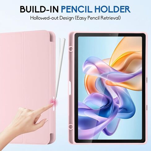 حافظة لجهاز Lenovo Idea Tab 11" 2025 / Tab K11 Gen 2 (TB-336ZU/TB-336FU) مع حامل أقلام، غطاء خلفي نحيف ثلاثي الطي من مادة TPU مقاوم للصدمات، نوم/استيقاظ تلقائي، وردي in Kuwait